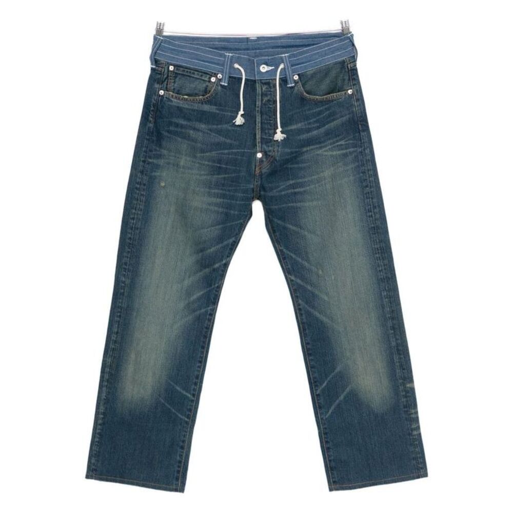 JUNYA WATANABE Men's Distressed Denim Jeans with Drawstring Waist Men BLUE Pants